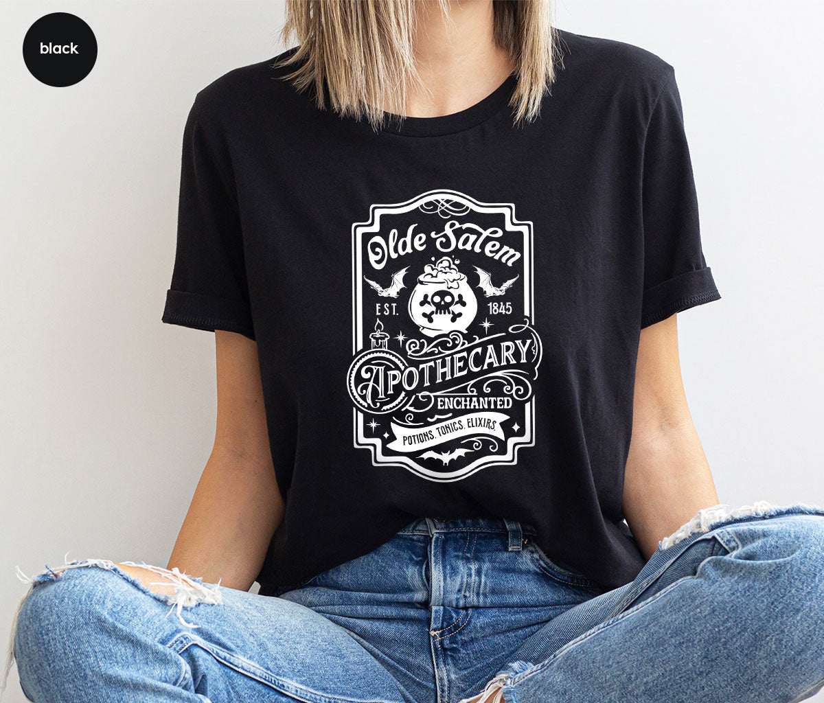 Spooky Season Clothing, Witches Crewneck Sweatshirts, Halloween Gifts, Salem Graphic Tees, Girls Apothecary T-Shirt, Womens Vneck Tshirt