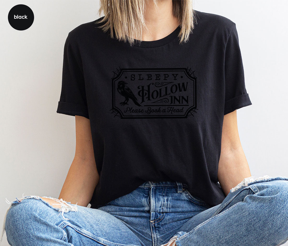 Halloween Crewneck Sweatshirt, Crow Graphic Tees, Gift for Him, Cool Movie T-Shirt, Gift for Her, Spooky Season Party VNeck Shirt