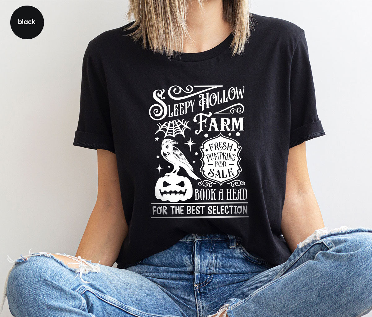 Halloween Sweatshirt, Farmer Outfit, Pumpkin Shirt, Spooky Season Clothing, Crow T-Shirt, Farm Graphic Tees, Gift for Him, Movie VNeck Shirt