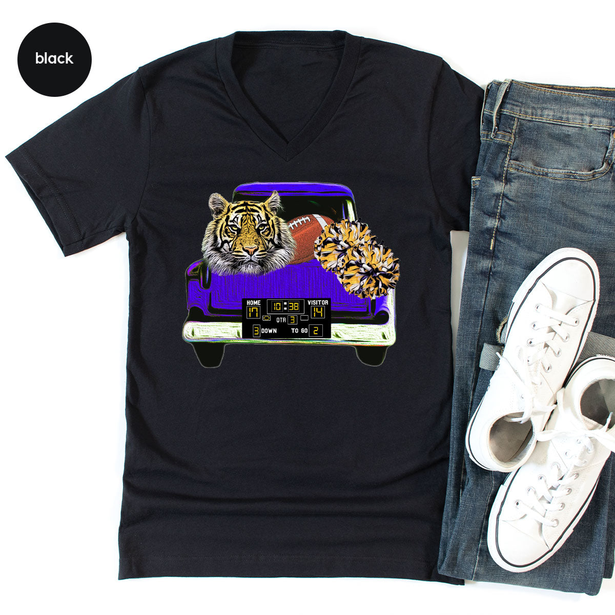 Football Truck Shirt, Tiger Graphic Tees, Football Mom TShirt, Football Gifts for Her, Cheer Vneck Shirt, Gift for Him, Sports Clothing