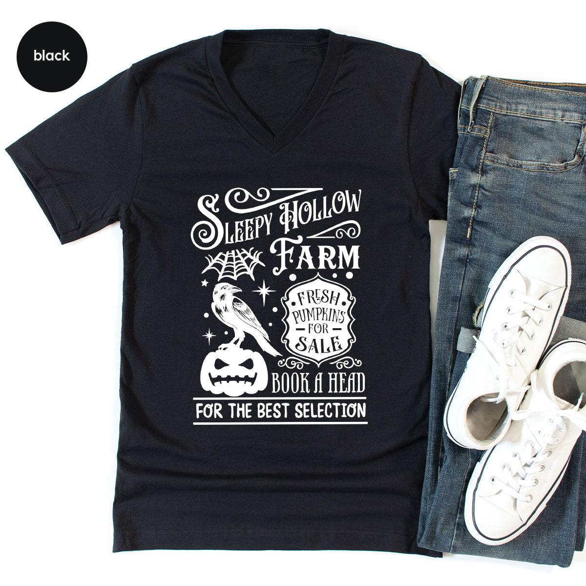 Halloween Sweatshirt, Farmer Outfit, Pumpkin Shirt, Spooky Season Clothing, Crow T-Shirt, Farm Graphic Tees, Gift for Him, Movie VNeck Shirt