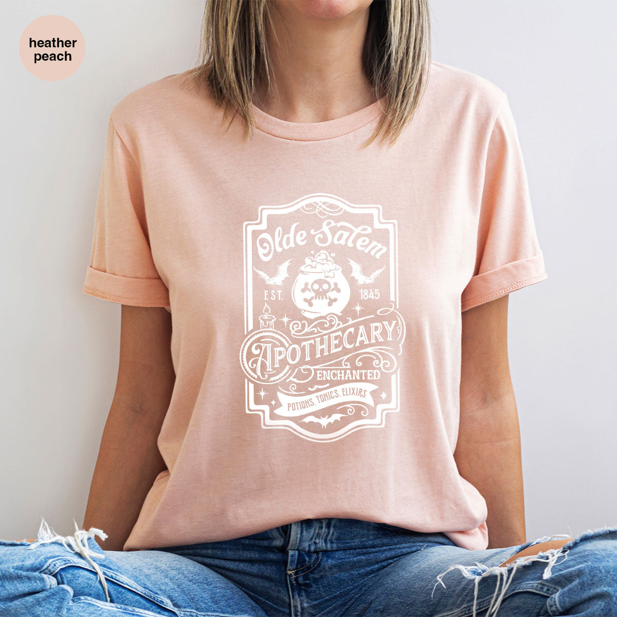 Spooky Season Clothing, Witches Crewneck Sweatshirts, Halloween Gifts, Salem Graphic Tees, Girls Apothecary T-Shirt, Womens Vneck Tshirt