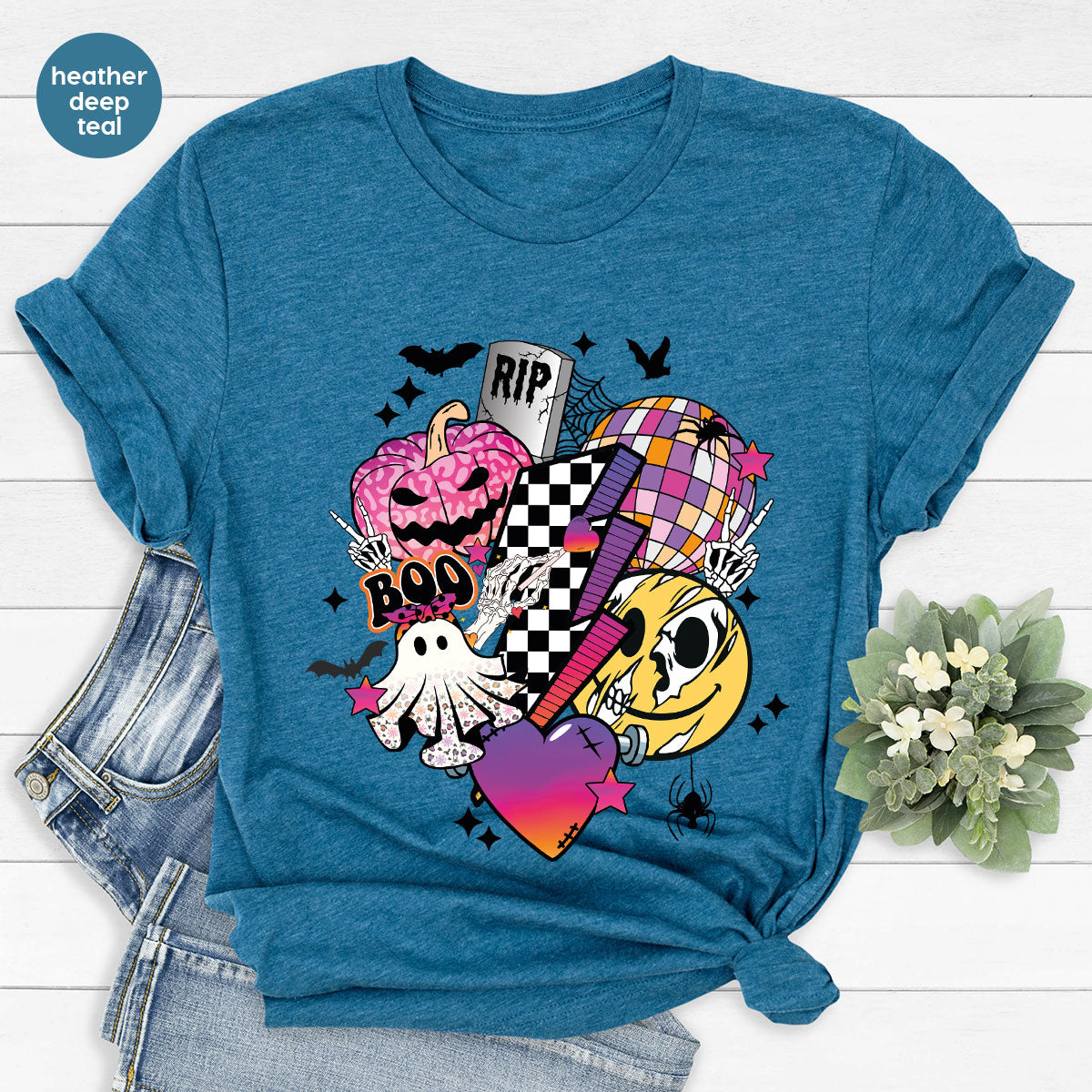 Halloween Shirt, Halloween Gifts, Spooky Season Shirt, Pumpkin Graphic Tees, Girls Fall Clothing, Halloween Party Outfit, Ghost Vneck Shirt