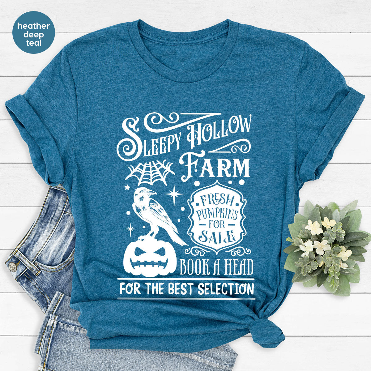 Halloween Sweatshirt, Farmer Outfit, Pumpkin Shirt, Spooky Season Clothing, Crow T-Shirt, Farm Graphic Tees, Gift for Him, Movie VNeck Shirt