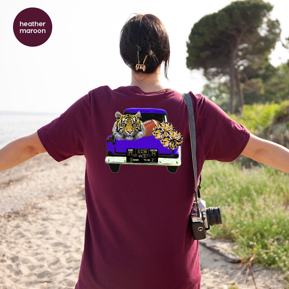 Football Truck Shirt, Tiger Graphic Tees, Football Mom TShirt, Football Gifts for Her, Cheer Vneck Shirt, Gift for Him, Sports Clothing