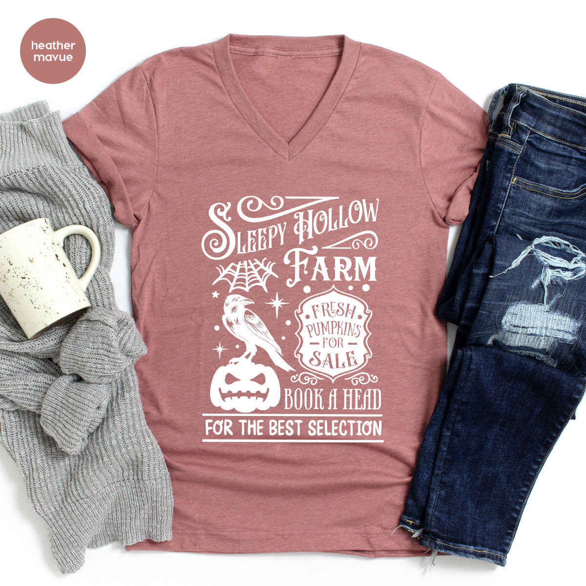 Halloween Sweatshirt, Farmer Outfit, Pumpkin Shirt, Spooky Season Clothing, Crow T-Shirt, Farm Graphic Tees, Gift for Him, Movie VNeck Shirt