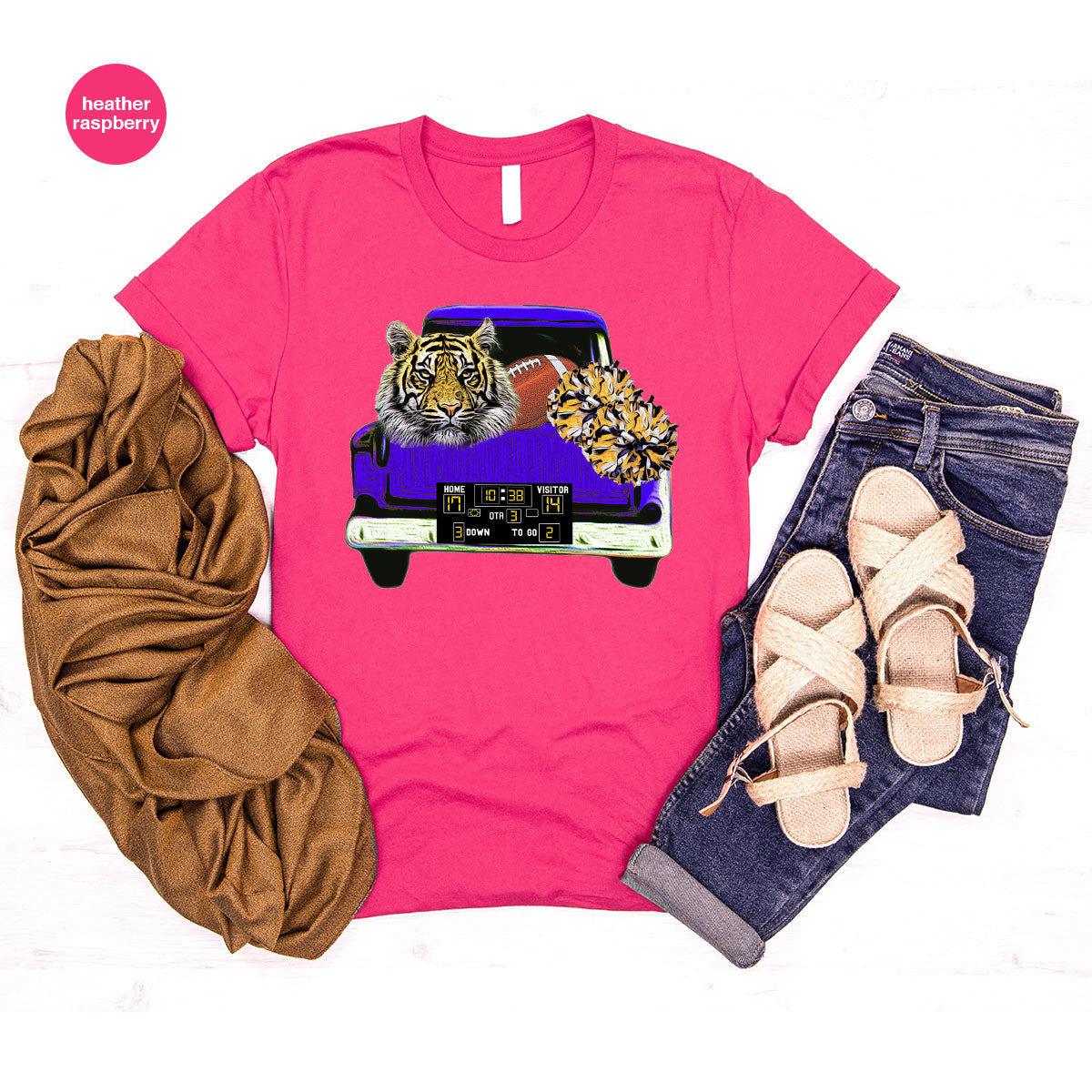 Football Truck Shirt, Tiger Graphic Tees, Football Mom TShirt, Football Gifts for Her, Cheer Vneck Shirt, Gift for Him, Sports Clothing