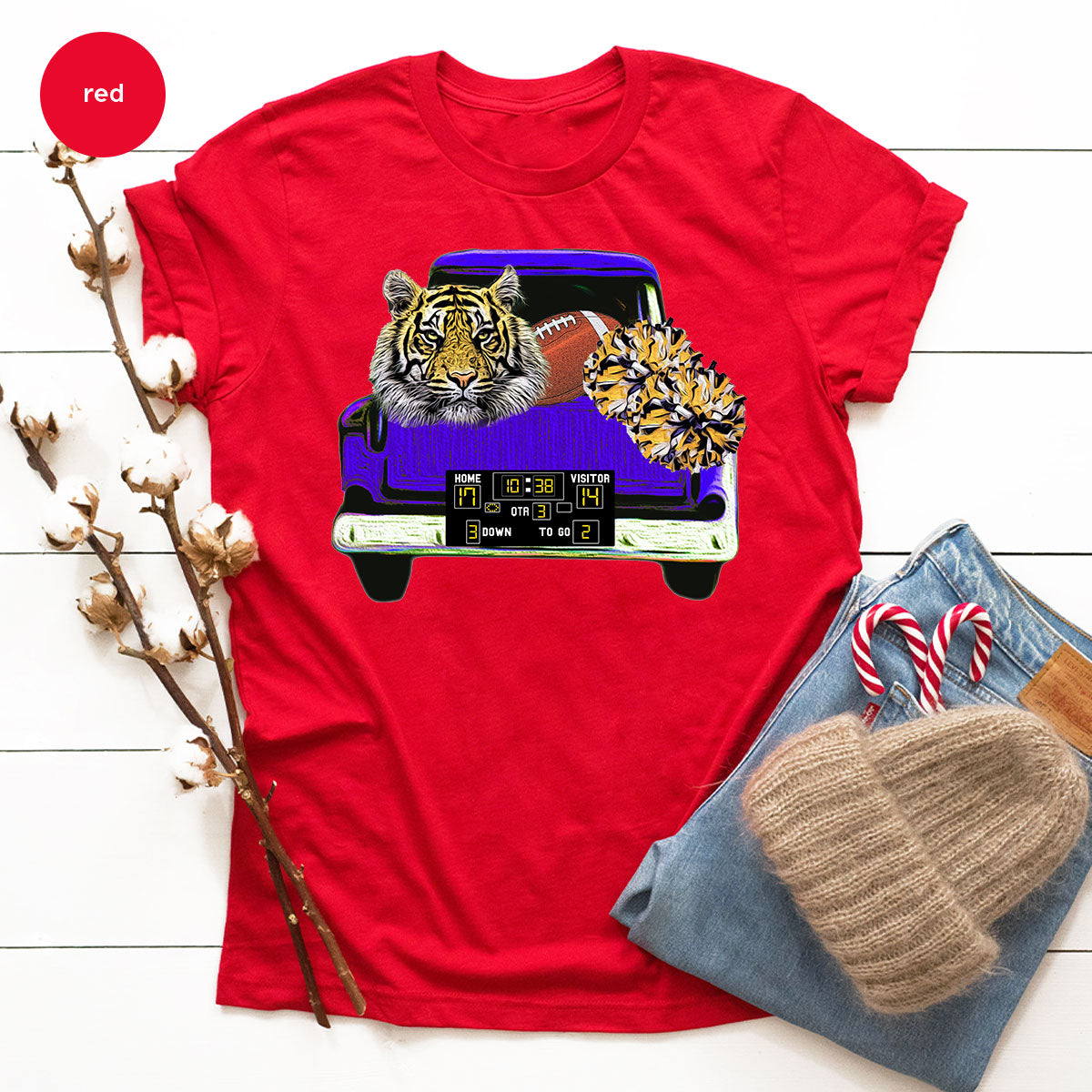 Football Truck Shirt, Tiger Graphic Tees, Football Mom TShirt, Football Gifts for Her, Cheer Vneck Shirt, Gift for Him, Sports Clothing