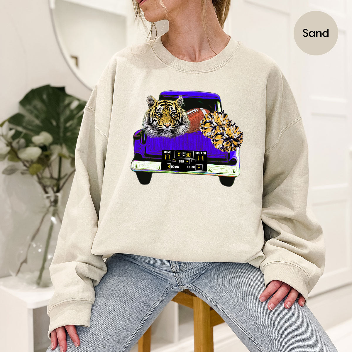 Football Truck Shirt, Tiger Graphic Tees, Football Mom TShirt, Football Gifts for Her, Cheer Vneck Shirt, Gift for Him, Sports Clothing