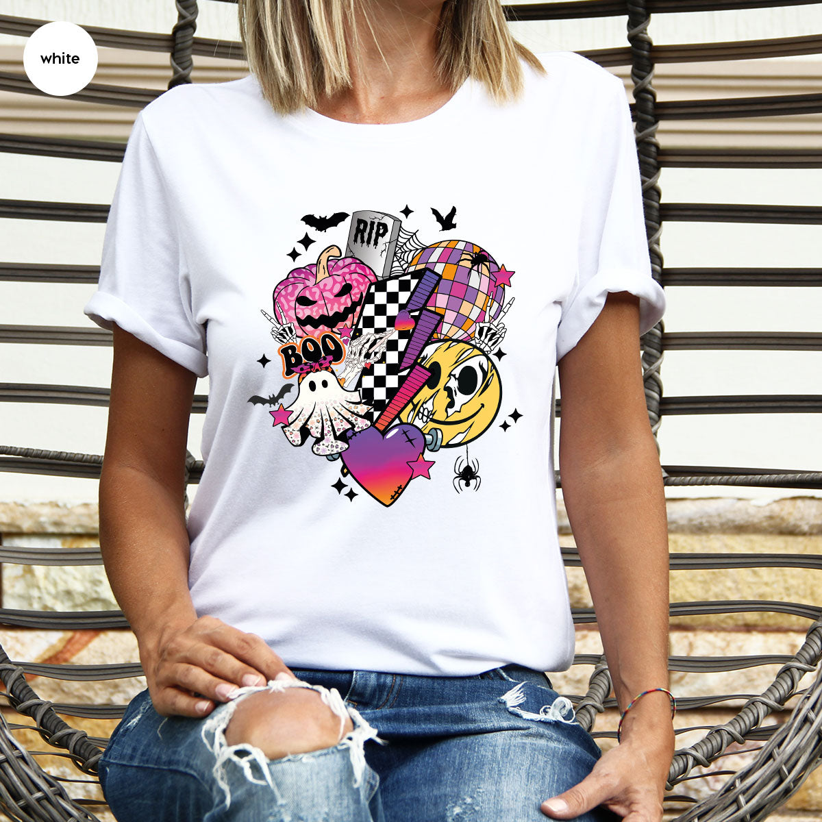 Retro Halloween Shirt, Spooky Pumpkin Shirt, Cool Checkered Outfit
