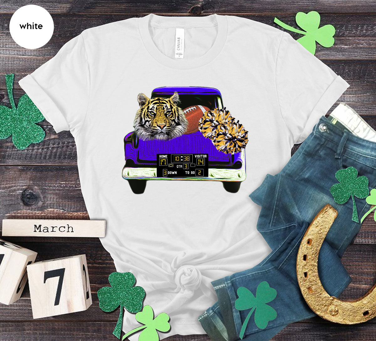 Football Truck Shirt, Tiger Graphic Tees, Football Mom TShirt, Football Gifts for Her, Cheer Vneck Shirt, Gift for Him, Sports Clothing