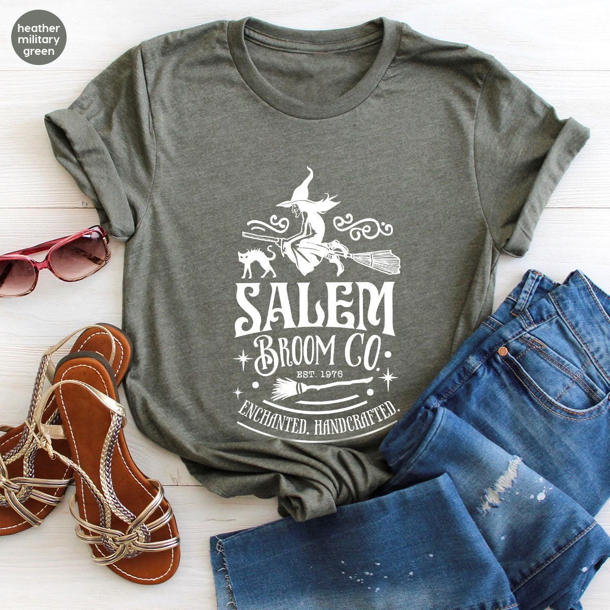 Halloween T-Shirt, Halloween Gifts, Salem Graphic Tees, Witchy Gifts, Witch Crewneck Sweatshirt, Womens Vneck T Shirt, Broom Shirt