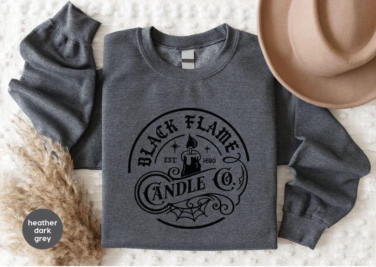 Black Flame Candle Shirt, Halloween Gifts, Hocus Pocus Tshirt, Halloween Party Clothing, Witch Vneck T-Shirt, Witchy Shirts, Gift for Her