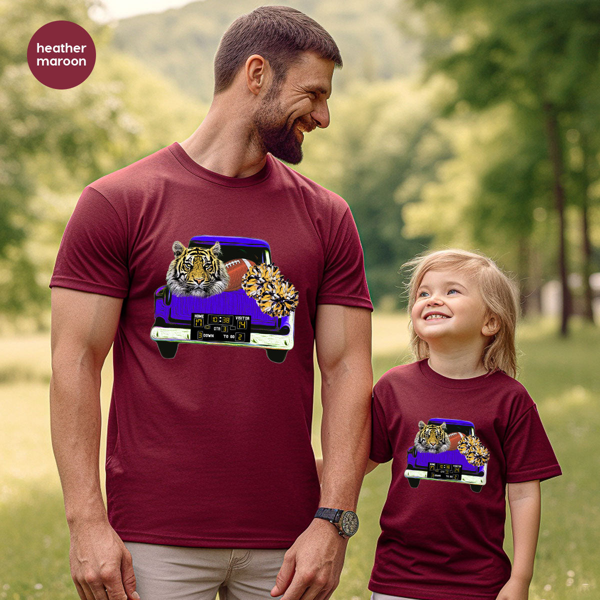 Football Truck Shirt, Tiger Graphic Tees, Football Mom TShirt, Football Gifts for Her, Cheer Vneck Shirt, Gift for Him, Sports Clothing