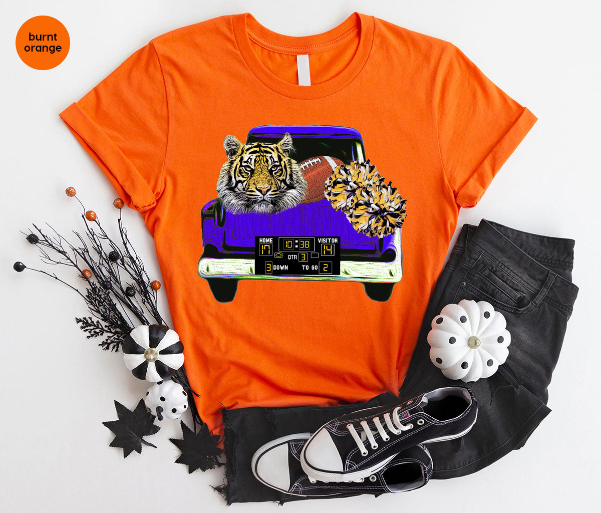 Football Truck Shirt, Tiger Graphic Tees, Football Mom TShirt, Football Gifts for Her, Cheer Vneck Shirt, Gift for Him, Sports Clothing