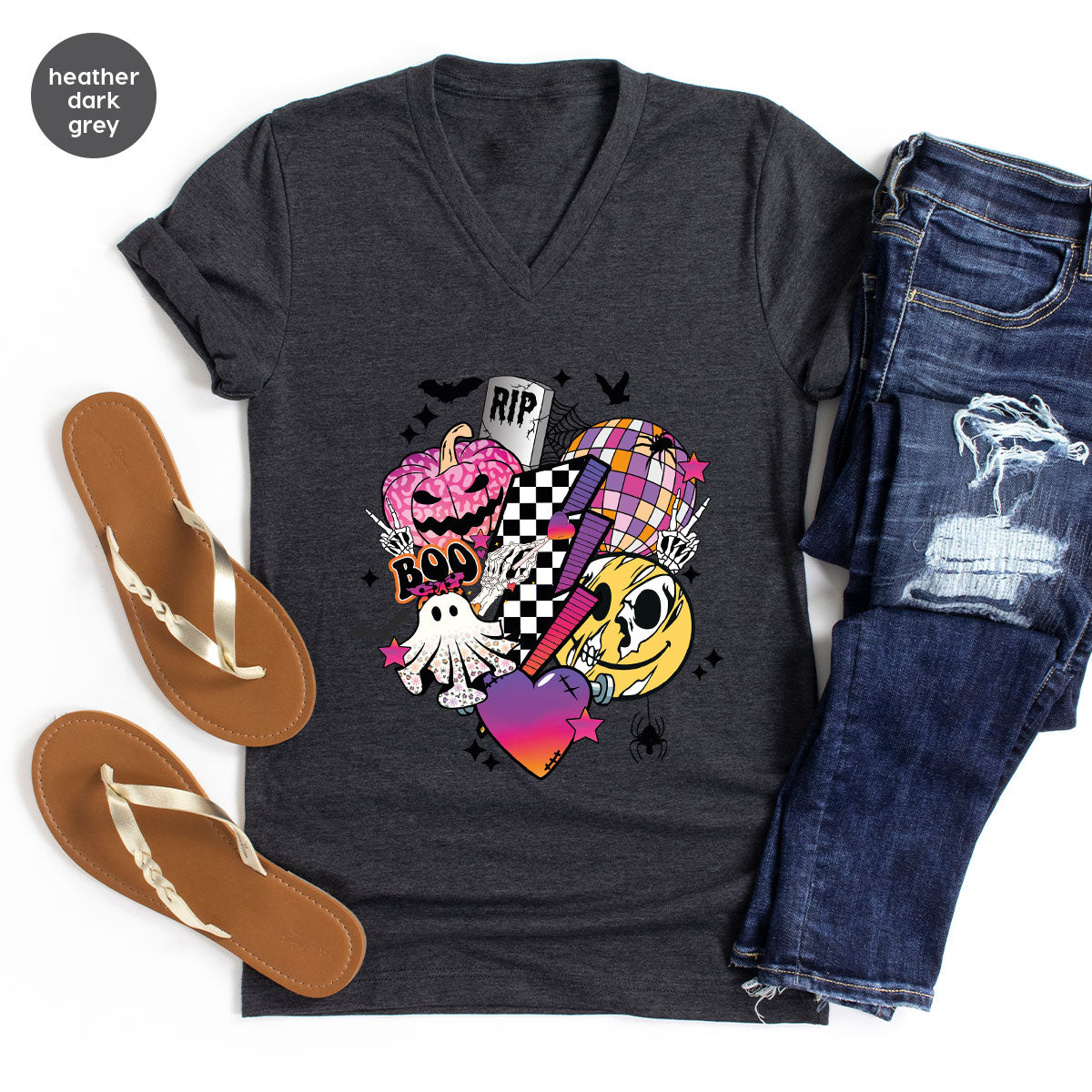 Halloween Shirt, Halloween Gifts, Spooky Season Shirt, Pumpkin Graphic Tees, Girls Fall Clothing, Halloween Party Outfit, Ghost Vneck Shirt