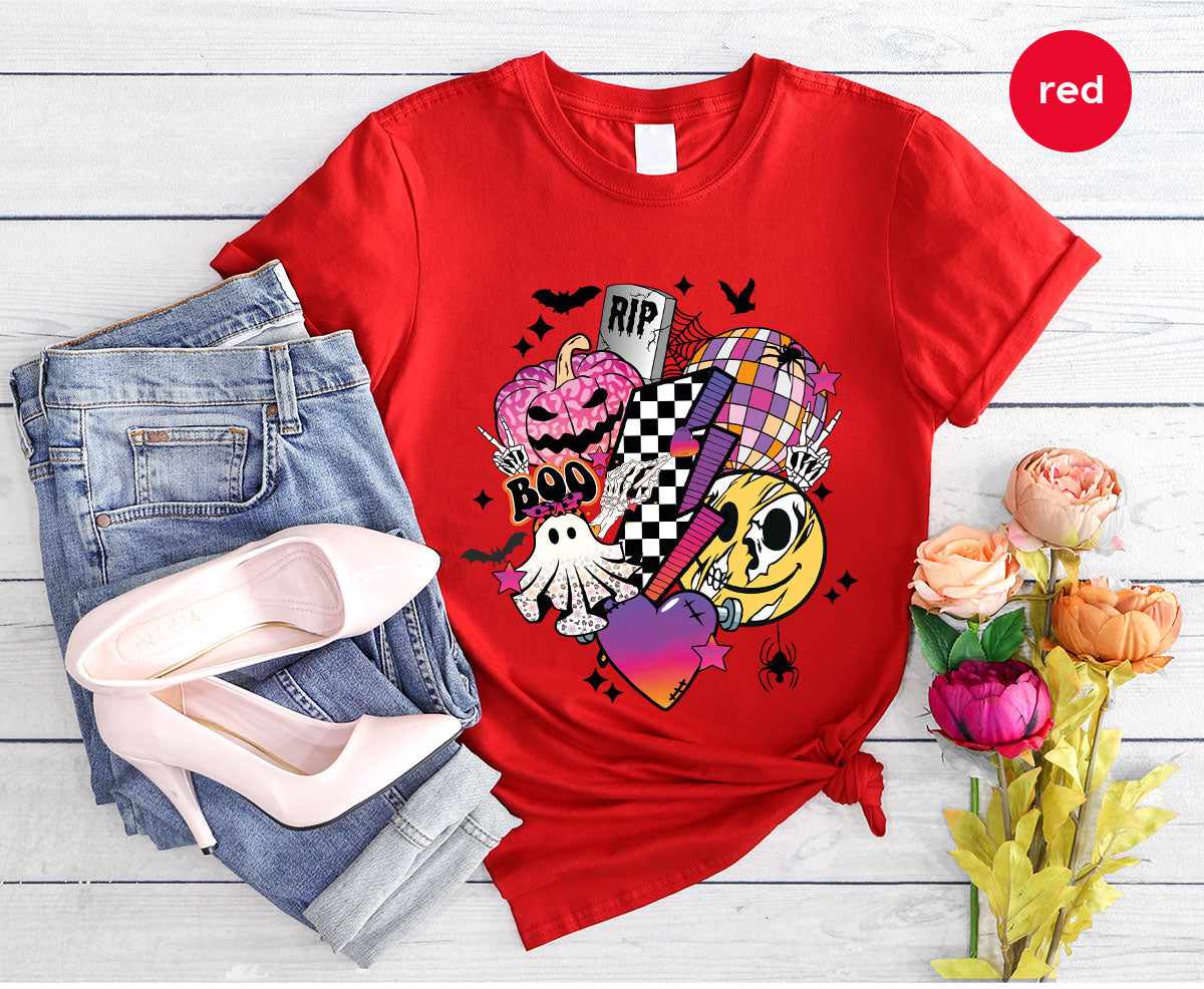 Halloween Shirt, Halloween Gifts, Spooky Season Shirt, Pumpkin Graphic Tees, Girls Fall Clothing, Halloween Party Outfit, Ghost Vneck Shirt