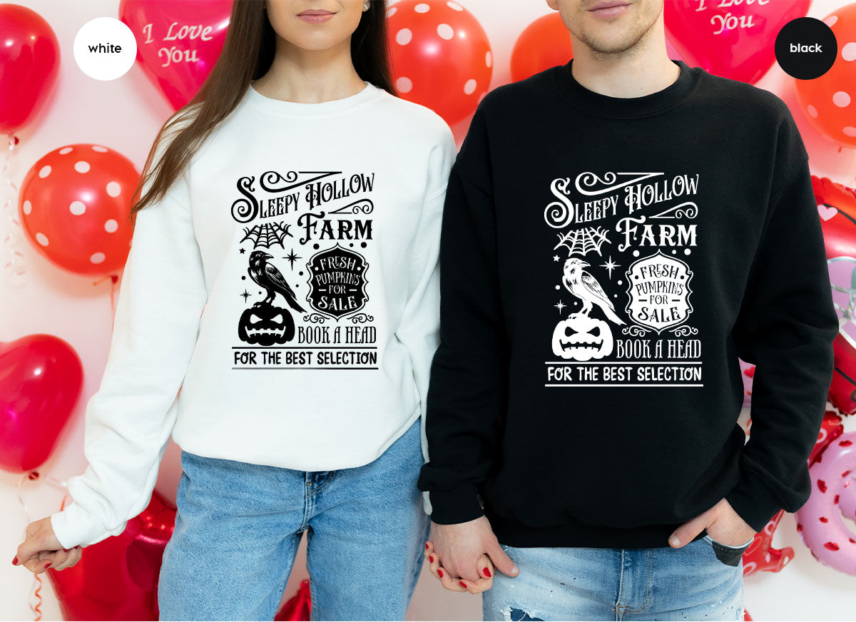 Halloween Sweatshirt, Farmer Outfit, Pumpkin Shirt, Spooky Season Clothing, Crow T-Shirt, Farm Graphic Tees, Gift for Him, Movie VNeck Shirt