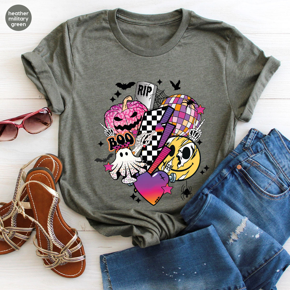 Halloween Shirt, Halloween Gifts, Spooky Season Shirt, Pumpkin Graphic Tees, Girls Fall Clothing, Halloween Party Outfit, Ghost Vneck Shirt