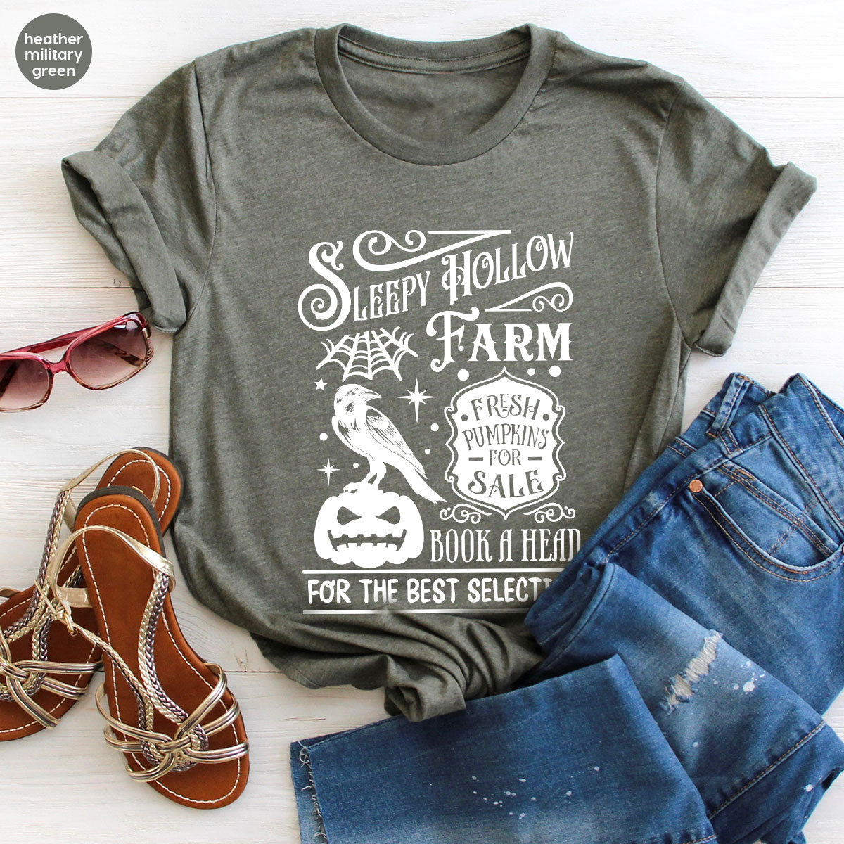 Halloween Sweatshirt, Farmer Outfit, Pumpkin Shirt, Spooky Season Clothing, Crow T-Shirt, Farm Graphic Tees, Gift for Him, Movie VNeck Shirt