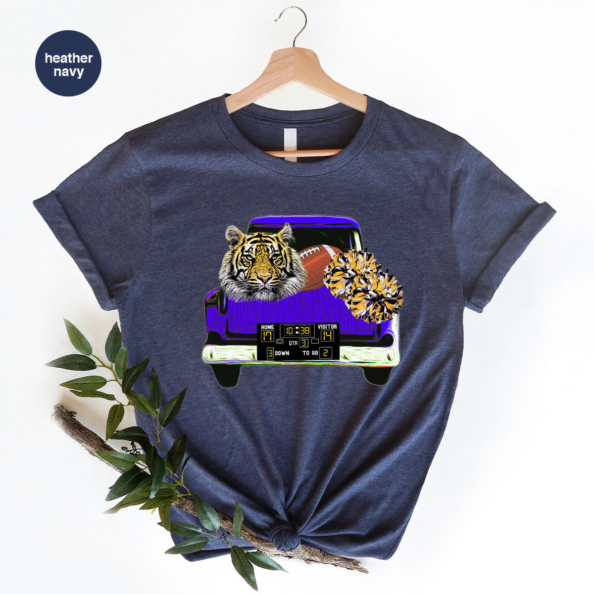 Football Truck Shirt, Tiger Graphic Tees, Football Mom TShirt, Football Gifts for Her, Cheer Vneck Shirt, Gift for Him, Sports Clothing