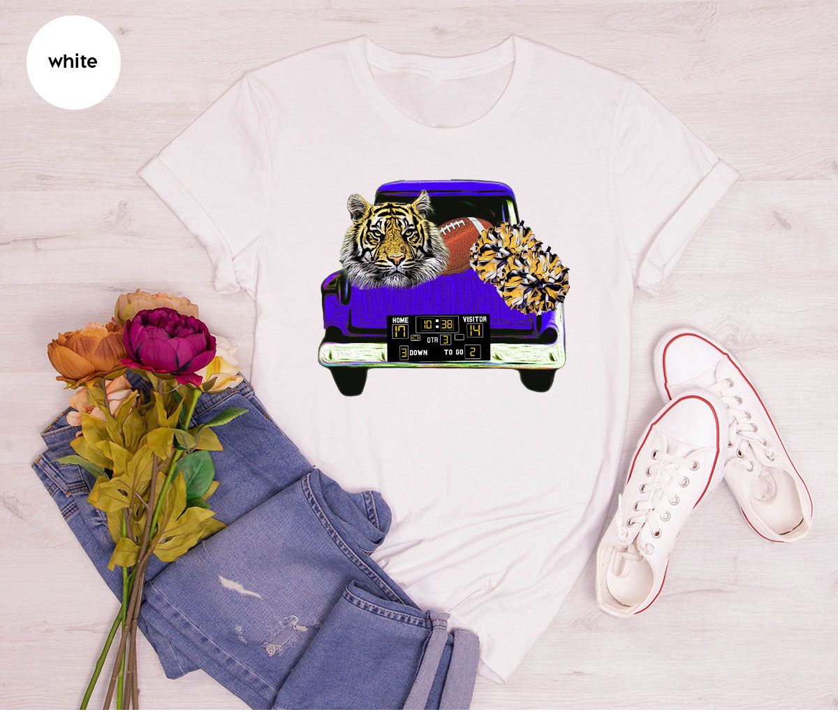 Football Truck Shirt, Tiger Graphic Tees, Football Mom TShirt, Football Gifts for Her, Cheer Vneck Shirt, Gift for Him, Sports Clothing