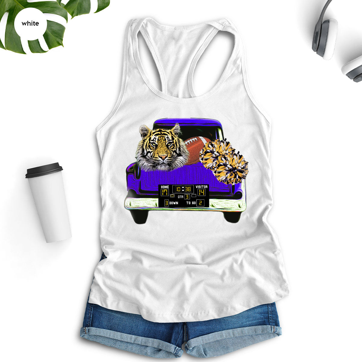 Football Truck Shirt, Tiger Graphic Tees, Football Mom TShirt, Football Gifts for Her, Cheer Vneck Shirt, Gift for Him, Sports Clothing