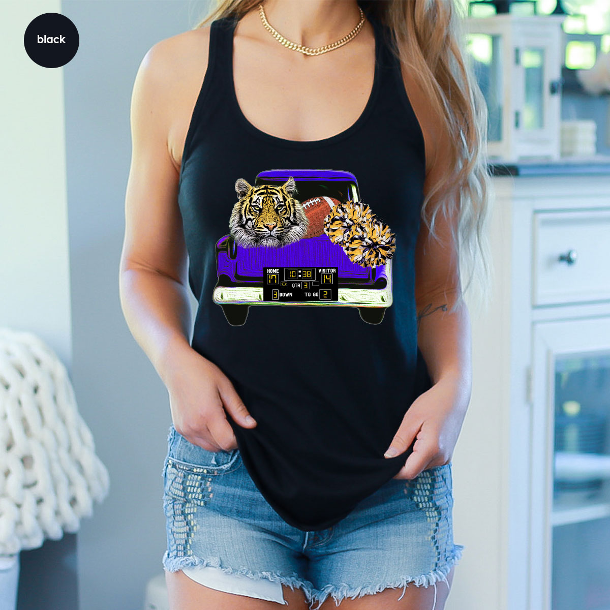 Football Truck Shirt, Tiger Graphic Tees, Football Mom TShirt, Football Gifts for Her, Cheer Vneck Shirt, Gift for Him, Sports Clothing