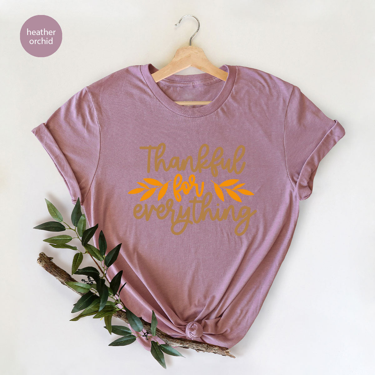 Thanksgiving T Shirts, Gifts for Her, Fall Leaves Graphic Tees, Autumn Clothing, Thankful for Everything T-Shirt, Womens Vneck TShirt
