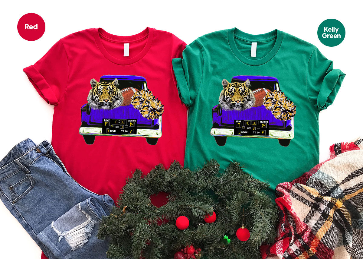 Football Truck Shirt, Tiger Graphic Tees, Football Mom TShirt, Football Gifts for Her, Cheer Vneck Shirt, Gift for Him, Sports Clothing