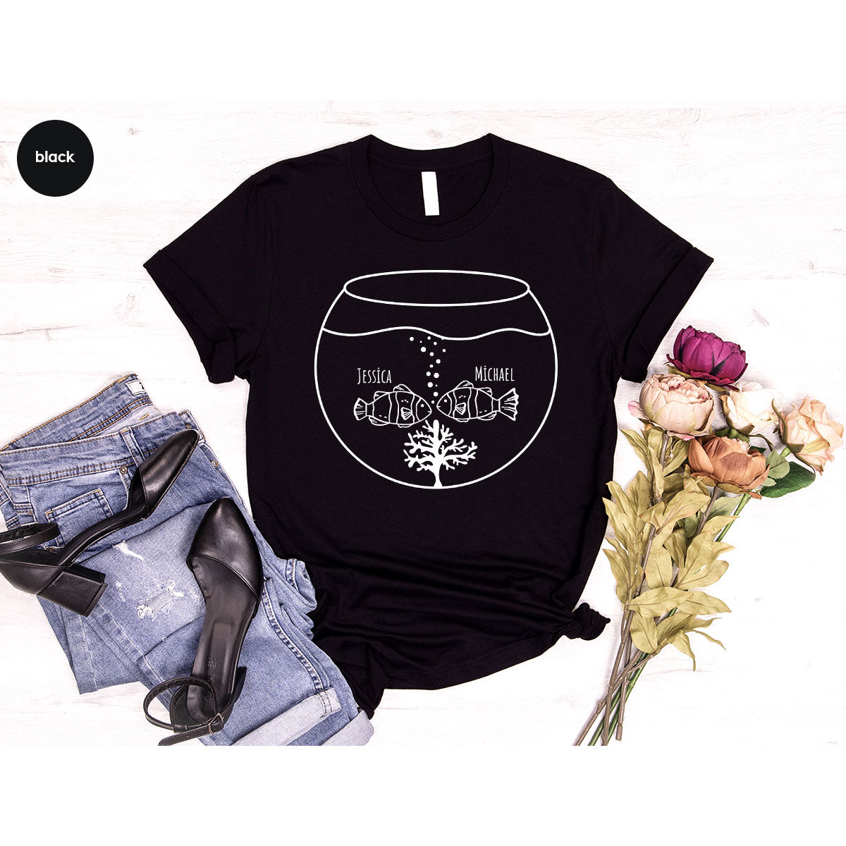 Fish Couple Shirt, Custom Name Shirt, Name on Couple Fish T-Shirt, Gift for Couples