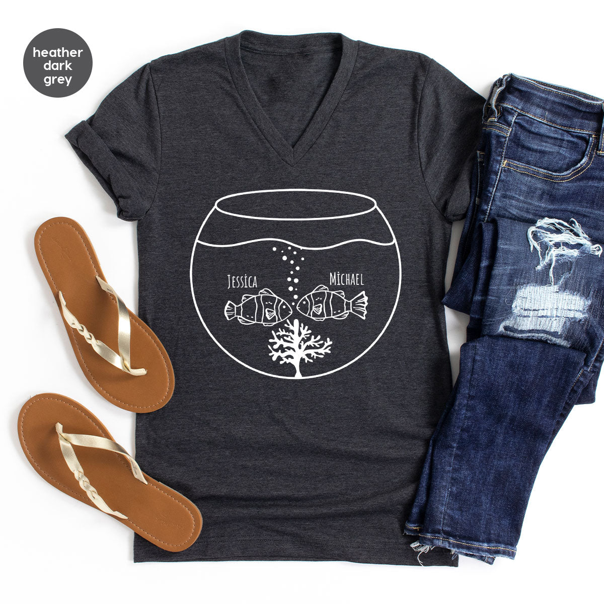 Fish Couple Shirt, Custom Name Shirt, Name on Couple Fish T-Shirt, Gift for Couples