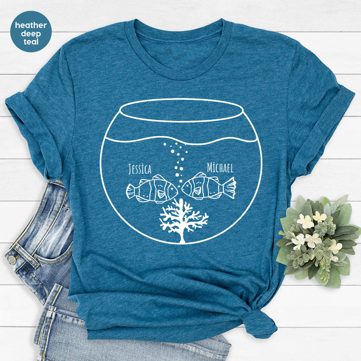 Fish Couple Shirt, Custom Name Shirt, Name on Couple Fish T-Shirt, Gift for Couples