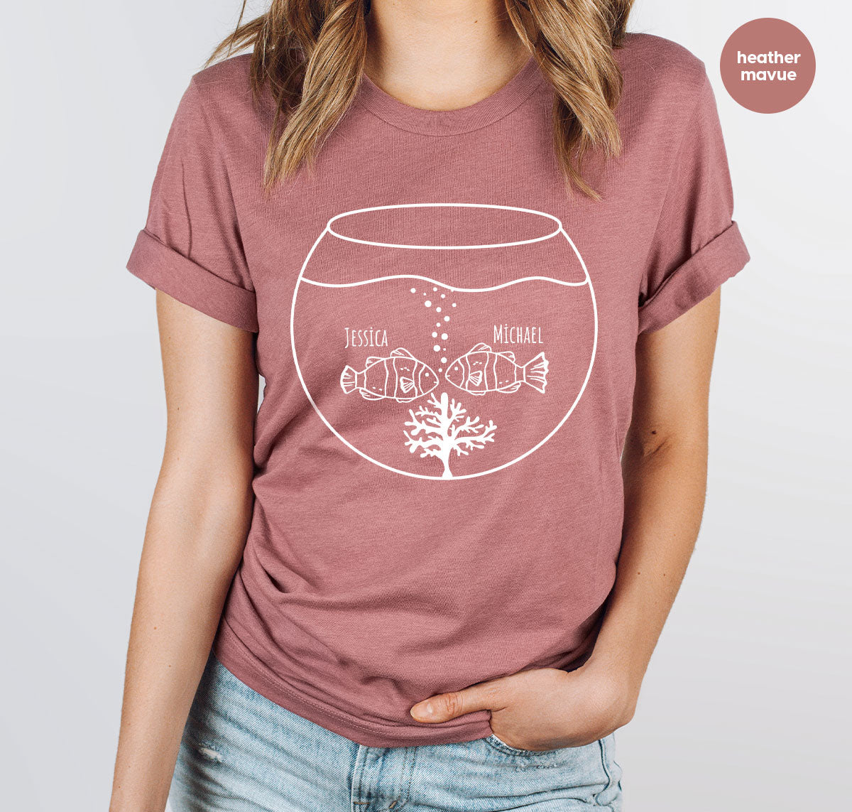 Fish Couple Shirt, Custom Name Shirt, Name on Couple Fish T-Shirt, Gift for Couples