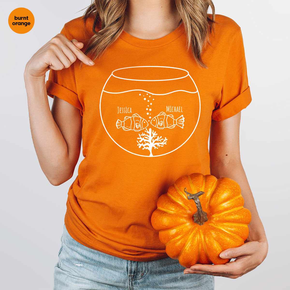 Fish Couple Shirt, Custom Name Shirt, Name on Couple Fish T-Shirt, Gift for Couples