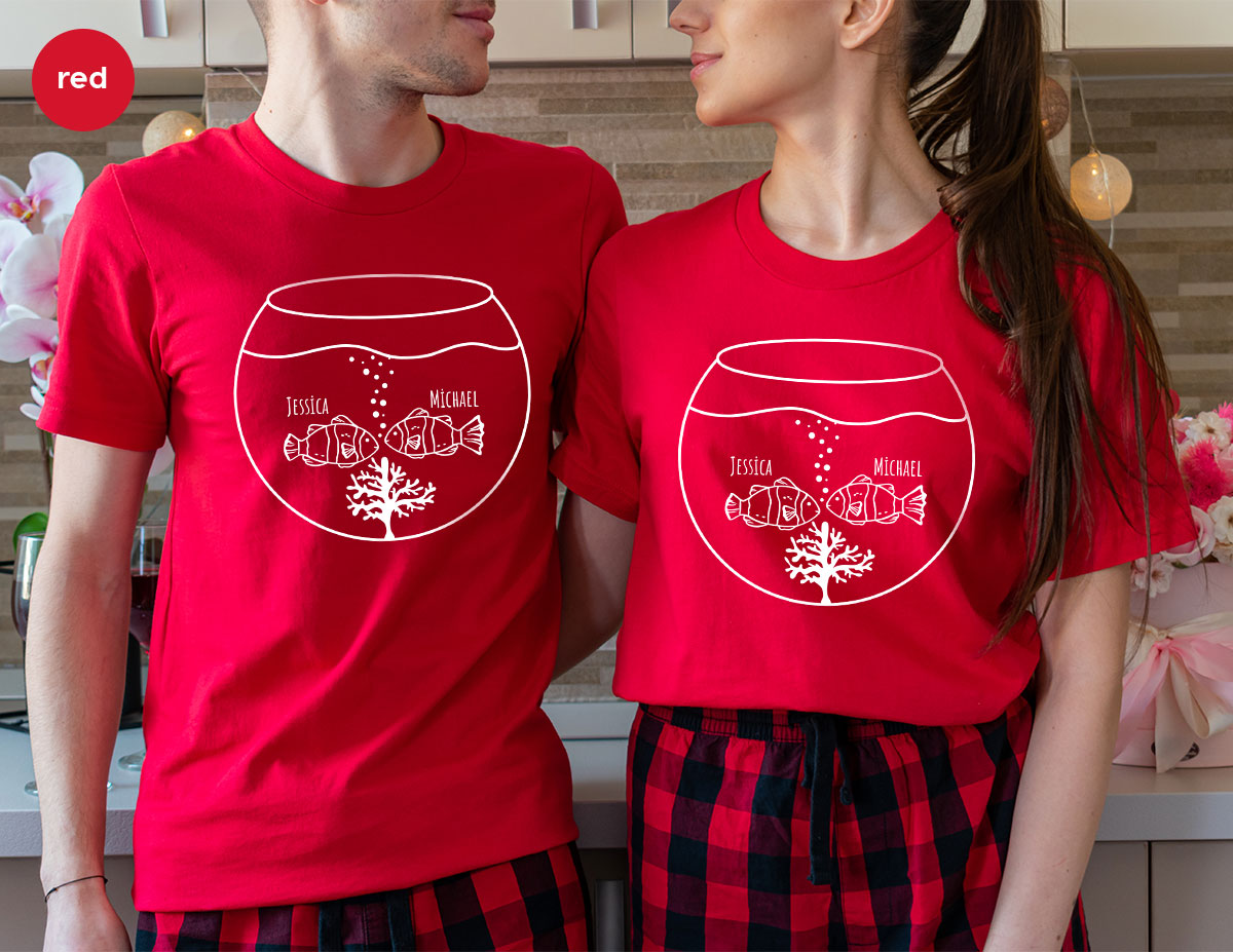 Fish Couple Shirt, Custom Name Shirt, Name on Couple Fish T-Shirt, Gift for Couples