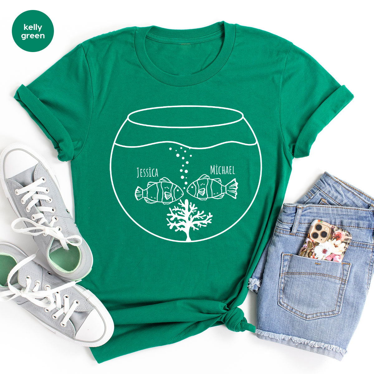 Fish Couple Shirt, Custom Name Shirt, Name on Couple Fish T-Shirt, Gift for Couples