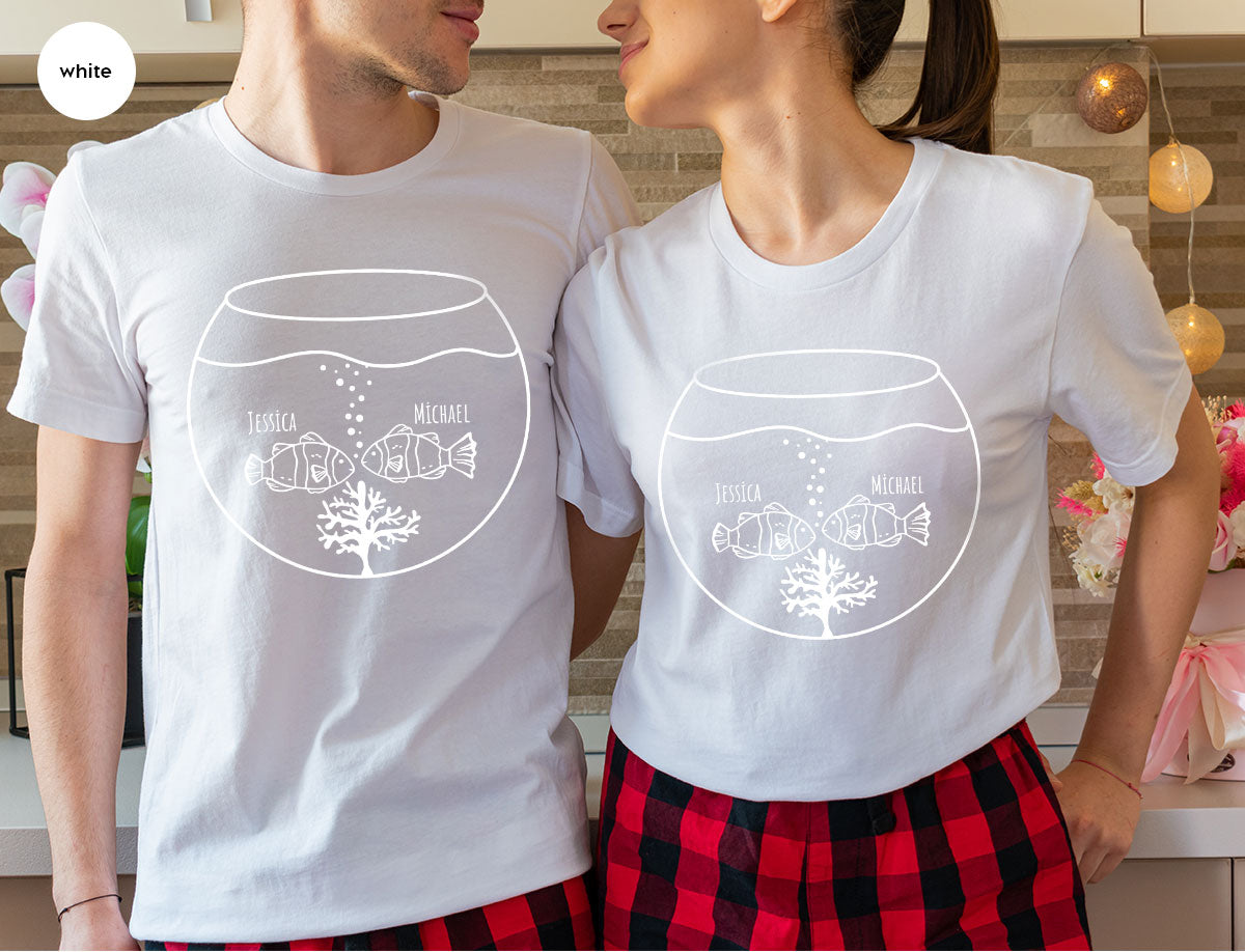 Fish Couple Shirt, Custom Name Shirt, Name on Couple Fish T-Shirt, Gift for Couples