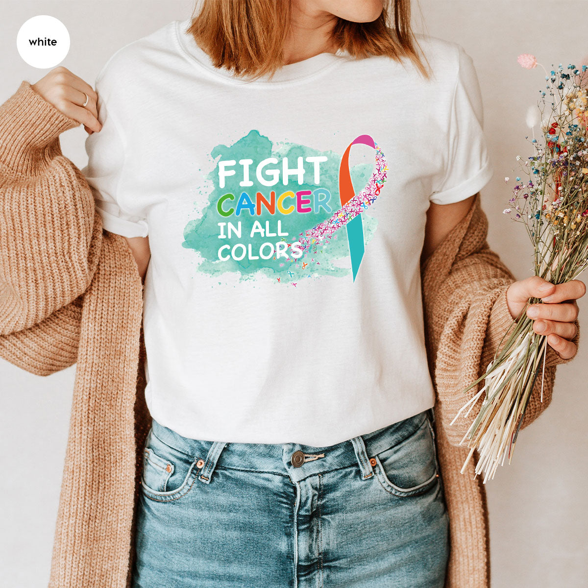 Fight Against Cancer Shirt, Cancer Warrior T-Shirt, Fight Cancer With All Colors Shirt