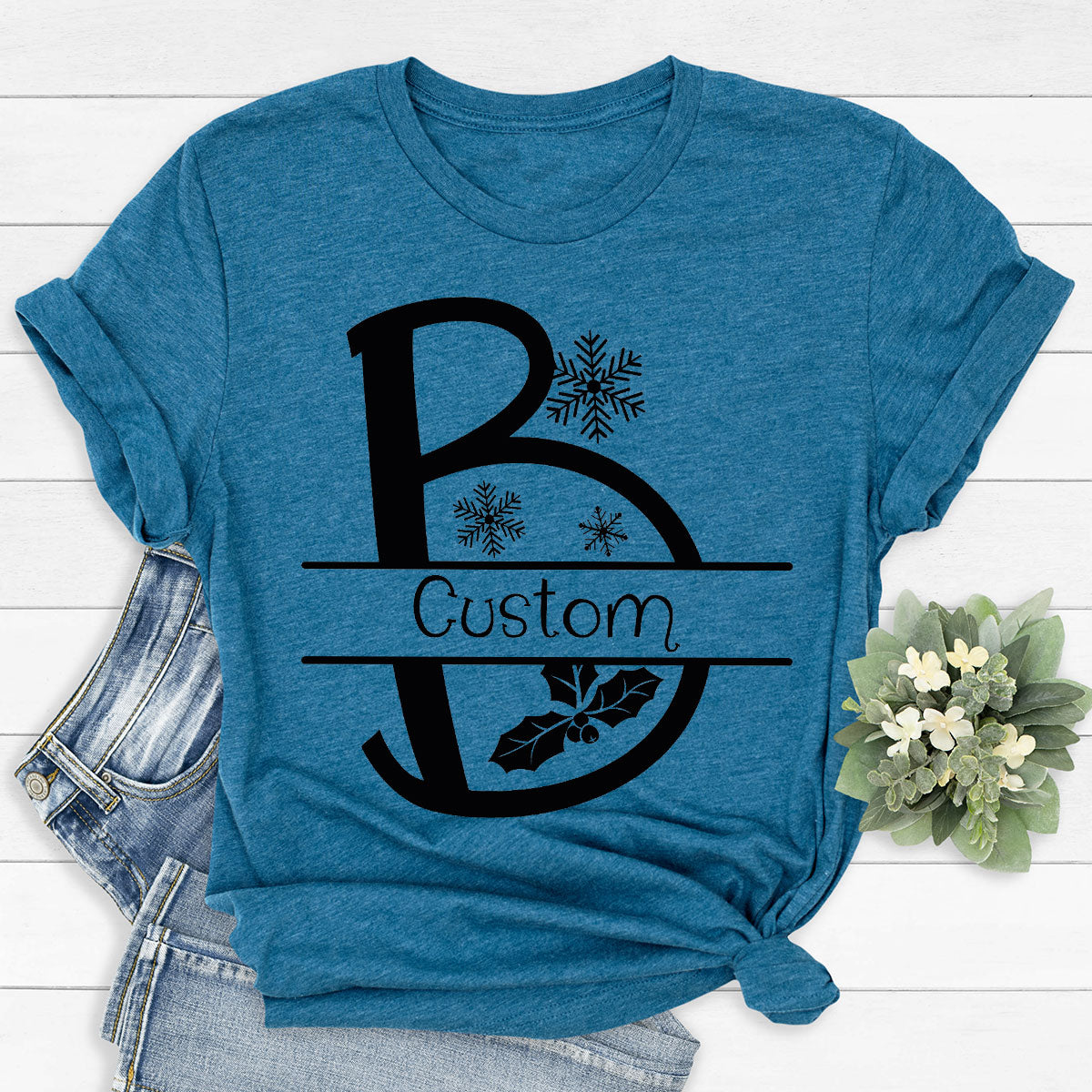 Custom Christmas T-Shirt, White Peach Design Shirt, Christmas Personalized Shirt