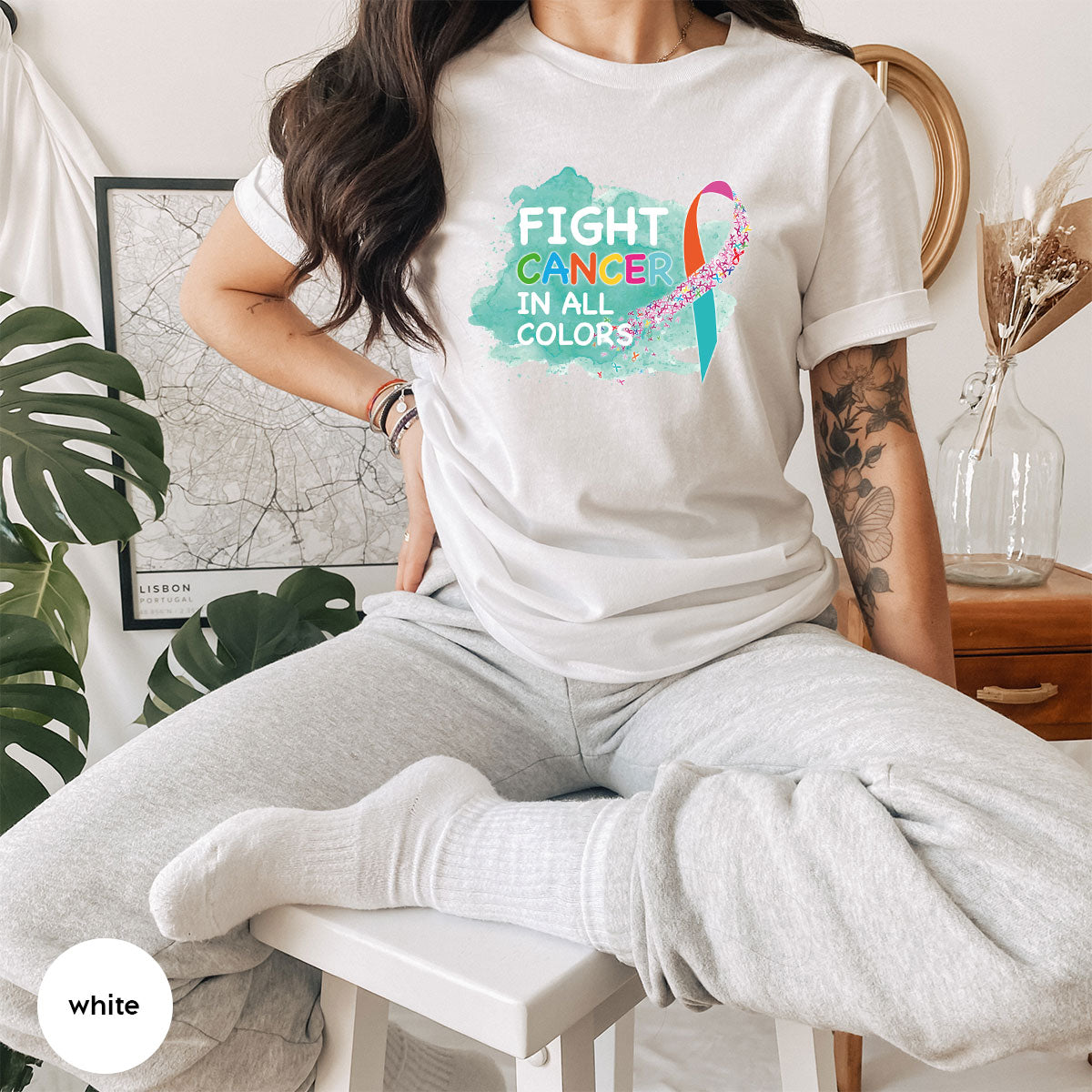 Fight Against Cancer Shirt, Cancer Warrior T-Shirt, Fight Cancer With All Colors Shirt