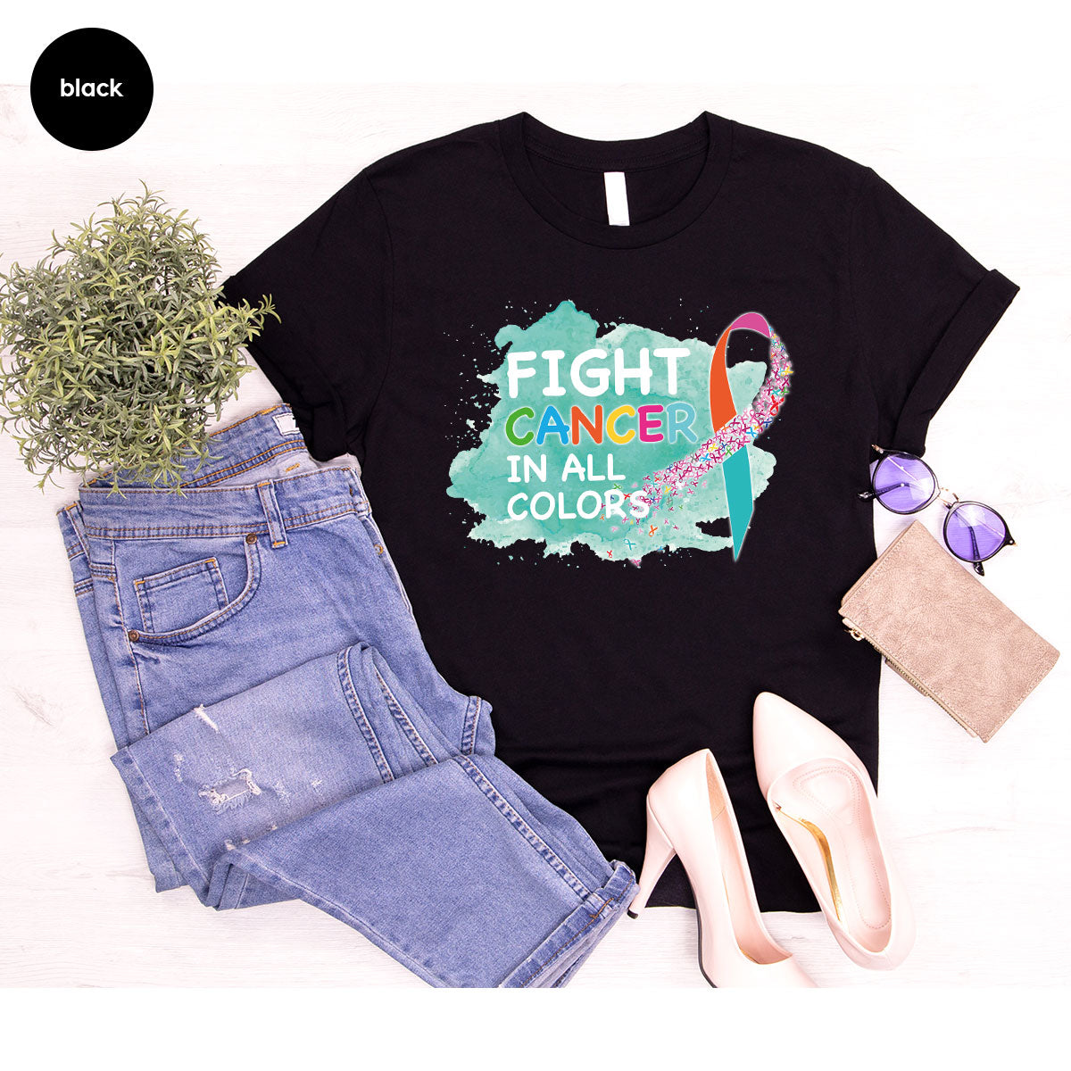Fight Against Cancer Shirt, Cancer Warrior T-Shirt, Fight Cancer With All Colors Shirt