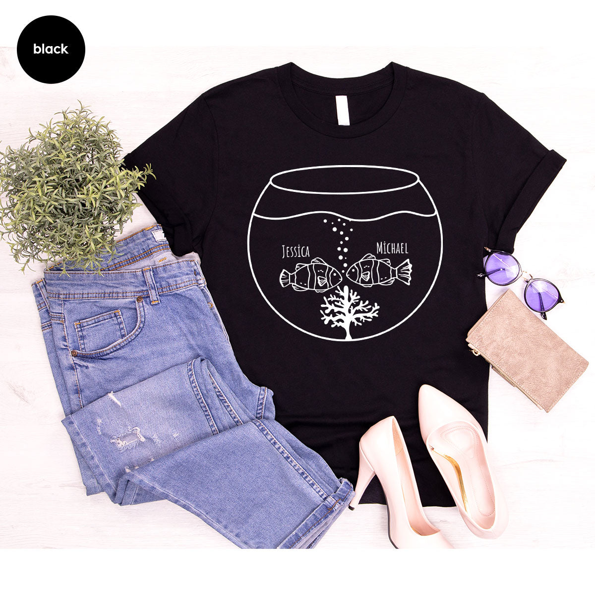 Fish Couple Shirt, Custom Name Shirt, Name on Couple Fish T-Shirt, Gift for Couples