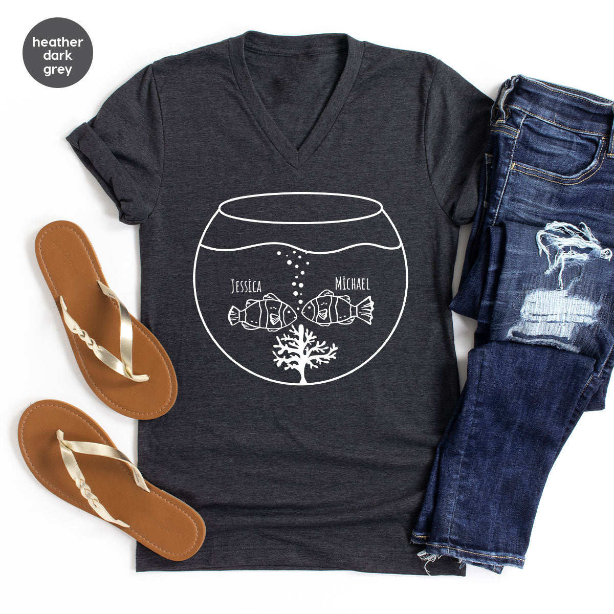 Fish Couple Shirt, Custom Name Shirt, Name on Couple Fish T-Shirt, Gift for Couples