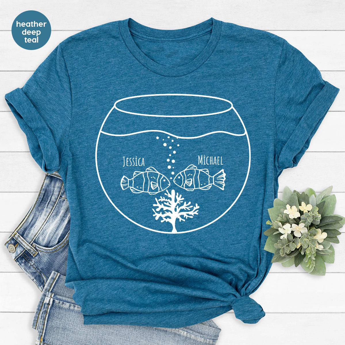 Fish Couple Shirt, Custom Name Shirt, Name on Couple Fish T-Shirt, Gift for Couples