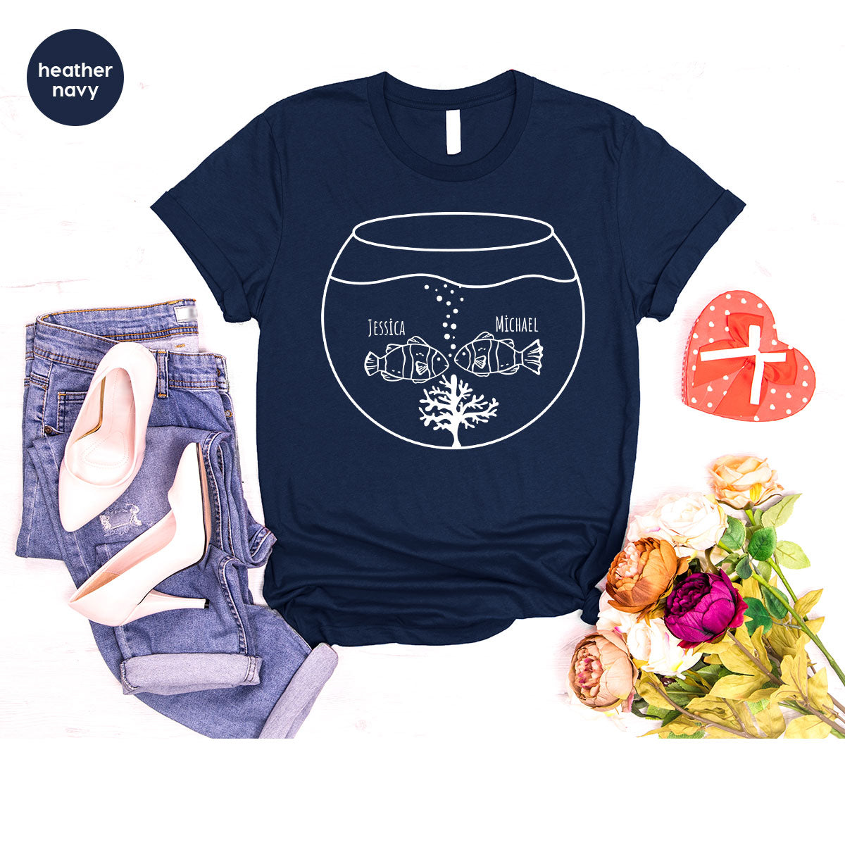 Fish Couple Shirt, Custom Name Shirt, Name on Couple Fish T-Shirt, Gift for Couples