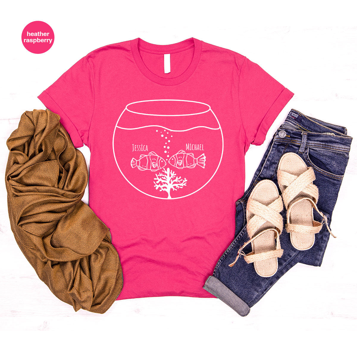 Fish Couple Shirt, Custom Name Shirt, Name on Couple Fish T-Shirt, Gift for Couples