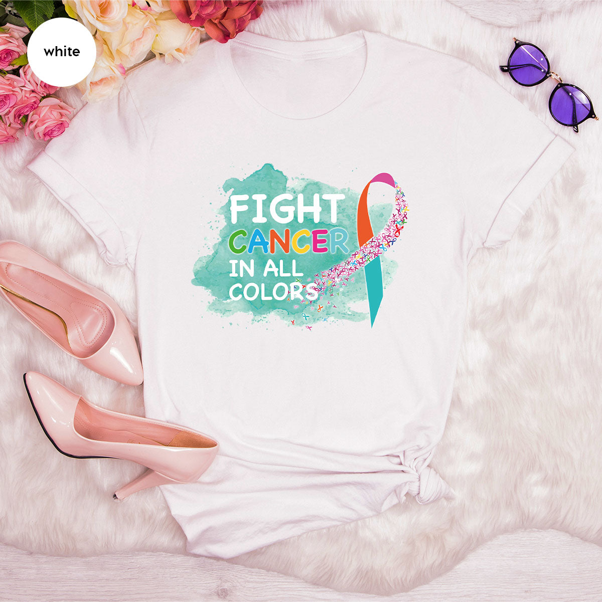 Fight Against Cancer Shirt, Cancer Warrior T-Shirt, Fight Cancer With All Colors Shirt