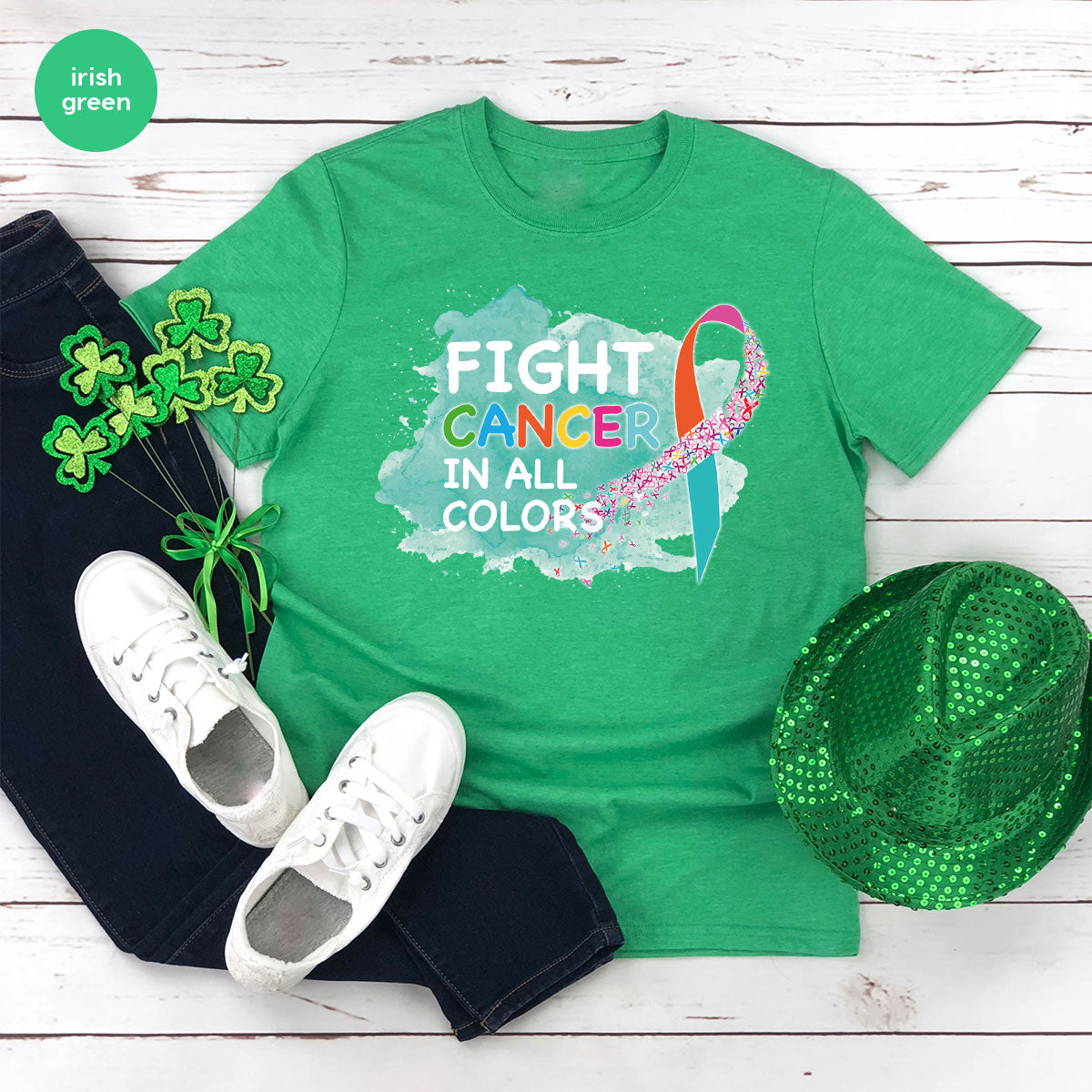 Fight Against Cancer Shirt, Cancer Warrior T-Shirt, Fight Cancer With All Colors Shirt