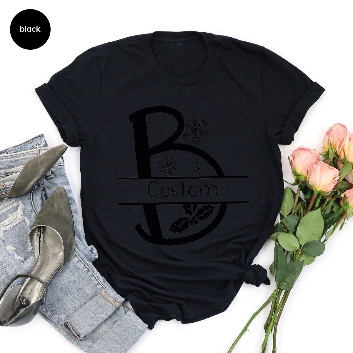 Custom Christmas T-Shirt, White Peach Design Shirt, Christmas Personalized Shirt